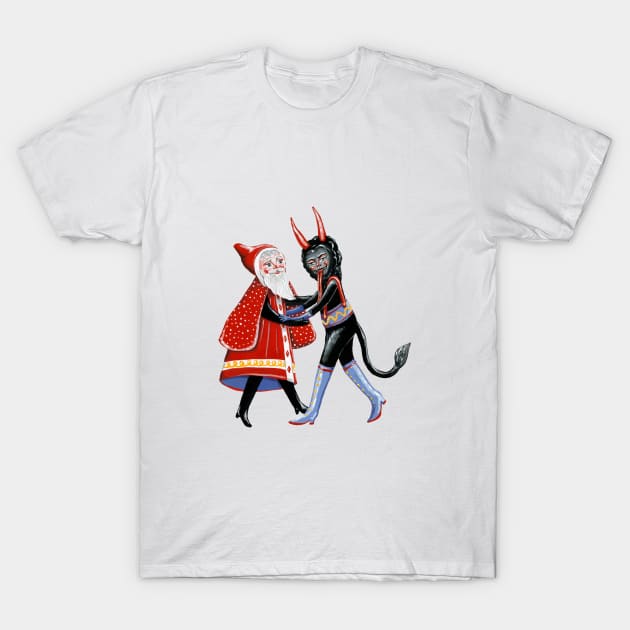 Father Christmas and Krampus dancing T-Shirt by KayleighRadcliffe